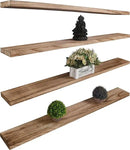 Wood Floating Shelves for Wall Decor, Rustic Wall Shelves for Bedroom Bathroom Kitchen Living Room, Set of 4 Light Walnut 48 Inch by CozyNest Decor