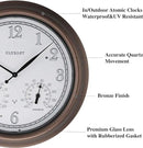 CLXEAST 18 Inch Illuminated Outdoor Indoor Atomic Analog Wall Clock with Temperature & Humidity, Lighted Outdoor Clocks for Patio Large Waterproof with Thermometer,Bronze Finish,House Warming Gifts by CozyNest Decor