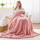 NEWCOSPLAY Faux Fur Twin Blanket Pink Bubble Blanket Thick Warm Soft for Couch Sofa Bed 550GSM (Pink, Twin(60"x80")) by CozyNest Decor
