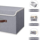 ANMINY 4PCS Storage Bins with Lid PU Leather Handles Storage Boxes PP Plastic Board Decorative Foldable Lidded Cotton Linen Fabric Home Cubes Baskets Closet Organizer Containers - Gray, Large Size by CozyNest Decor