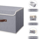 ANMINY 2PCS Storage Bins with Lid PU Leather Handles Storage Boxes PP Plastic Board Decorative Foldable Lidded Cotton Linen Fabric Home Cubes Baskets Closet Organizer Containers - Gray, Large Size by TinyTreasures Baby Boutique