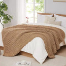 L'AGRATY Chunky Knit Blanket Throw: 80''x90'' Chenille Chunky Knitted Throw Blankets for Bed Couch - Handmade Thick Big Cable Knit Blanket - Large Crochet Rope Blankets for Home Decor(Tan) by CozyNest Decor