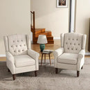 UIXE High Back Accent Chairs Set of 2, Upholstered Armchair in Fabric for Living Room, Retro Wingback Arm Chair Comfy Single Sofa Bedroom Reading Seat with Solid Wood Legs - Beige by CozyNest Decor