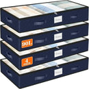 SpaceWhisper 90L Under Bed Storage Containers, 4-Pack Storage Bins with Clear Top, Foldable Closet Organizers and Storage with Label Holder for Clothing, Blankets, Comforter & Pillows(Blue)