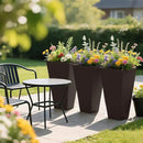 Outsunny Tall Planters for Outdoor Plants Set of 3, 28 in Taper Planters with Drainage Holes, Indoor Grande Plant Pots, Front Porch Decor, Brown by CozyNest Decor