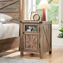 JXQTLINGMU Farmhouse End Table with Charging Station, 18'' Rustic Nightstand with Barn Door & Adjustable Shelf, Wooden Sofa Side Table with 3-Tier Storage for Living Room, Bedroom, Warm Brown by CozyNest Decor