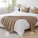MIULEE Tan Taupe Knitted Throw Blanket for Couch Boho Textured Cozy Woven Blanket with Tassels for Sofa Chair Bed Living Room Farmhouse Home Decor Acrylic Wave Pattern 50"x60" by CozyNest Decor