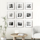 Vittanly 12x12 Picture Frames Set of 9, Shatter Resistant Plexiglass, Display 8x8 Pictures with Mat or 12x12 without Mat, Photo Frames for Wall Mount, Engineered Wood, Distressed White by CozyNest Decor