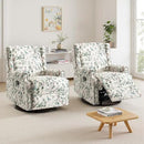 UIXE Swivel Rocker Manual Recliner Chairs Set of 2, Wingback Swivel Glider Fabric Nursery Reclining Sofa Chair, High Back Upholstered Arm Chair for Living Room Bedroom - Bird Pattern by CozyNest Decor