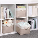 Bidtakay Large Fabric Baskets with Handles [3-Pack] Collapsible Storage Basket for Shelves 15 X 11 X 9.5 inches Canvas Bins for Closet Organization (White&Beige) by TinyTreasures Baby Boutique