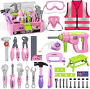 Deejoy Tool Set with Tool Box & Electronic Toy Drill, Pretend Play Kids Construction Kits for Kids Ages 3-5 Years Old, Toddler Tool Set(Pink) by TinyTreasures Baby Boutique