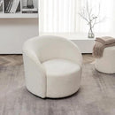 KINWELL 34" W Mid Century Modern Swivel Barrel Chair, Round Upholstered Boucle Swivel Accent Chairs, No Assembly Sofa Chair for Living Room Bedroom Reading Apartment Lounge Nursery(Cream) by CozyNest Decor
