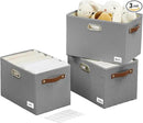 Large 3-Pack Foldable Fabric Storage Bins with Durable PU & Metal Handles, Collapsible Storage Baskets for Shelves, Home Storage, Closet Organizers, Living Room(14.9"x9.8"x9.8", Grey) by CozyNest Decor