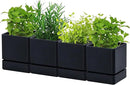 4 Inch Herb Planter Pot, Plastic Planter with Drainage Holes and Saucer, Modern Decorative Gardening Pot for Indoor Plants, Flowers, Herbs, Succulents, Black, Set of 4, 76-Y-B-4