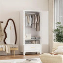 71'' Farmhouse Metal Wardrobe Cabinet with Hanging Rod, 2 Barn Door Wardrobe Closet with Adjustable Shelves,Drawer,for Dining Room,Bedroom,Living Room, Cloak Room,Office (White) by CozyNest Decor
