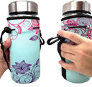 Neoprene Sleeve Bottle Carrier, Portable Insulator Cover - Drawstring Insulator for 18/20 Oz Water Bottle (Flower) by TinyTreasures Baby Boutique