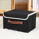 ANMINY Storage Bin with Lid Storage Boxes with PU Leather Handles PP Plastic Board Decorative Foldable Lidded Cotton Linen Fabric Home Cubes Baskets Closet Organizer Container - Black, Small Size by TinyTreasures Baby Boutique