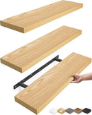 BAYKA Floating Shelves for Wall, 22.5 inches Wall Mounted Rustic Wood Shelves for Bathroom, Bedroom, Living Room, Floating Shelves for Books/Storage/Decor (Oak-Toned,Set of 3) by CozyNest Decor