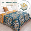 Boho Throw Blanket for Bed,100% Cotton Ultra Soft Lightweight Muslin 4-Layer Breathable Woven Throws 90''x 98'' Blanket Yellow Floral Printed Farmhouse Decor Bed Blankets by CozyNest Decor