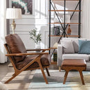 Wahson Brown Leather Mid-Century Modern Accent Chair and Ottoman Set, Retro Upholstered Armchair with Wood Frame and Removable PU Cushions, Large Leisure Slipper Chair for Living Room/Bedroom by CozyNest Decor