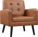 Yaheetech Mid-Century Accent Chairs, PU Leather Modern Upholstered Living Room Chair, Cozy Armchair Button Tufted Back and Wood Legs for Bedroom/Office/Cafe, Retro Brown by CozyNest Decor