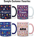 Personalized Mug for Kids - Dinosaurs - Custom Name/Text, Ceramic Hot Chocolate/Cocoa/Coffee Cup for Boys/Girls, Birthday/Christmas/Holiday Gift - 11 oz, Black Handle by TinyTreasures Baby Boutique