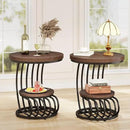 Tribesigns Round End Side Table: 2 Tiers Side Table Set of 2, Vintage End Table for Living Room, Small Bedside Table Accent Table with Arc-Shaped Frame, Rustic Brown by CozyNest Decor