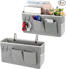 Bedside Storage Caddy/Bedside Hanging Storage Bag for Headboards Bunk Beds Dorm Rooms Book Phone Magazine Holder (2PC Grey) by CozyNest Decor