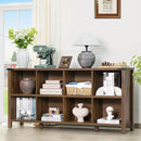 8 Cube Book Shelf, Farmhouse Wood Long Storage Organizer Bookcase, 62" Horizontal Brown Walnut Console Closet Bookshelf, Hallway TV Stand for Entryway, Display Cabinet Book Case for Office by CozyNest Decor