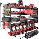 Large Power Tool Organizer Wall Mount with Charging Station, 4 Layer Heavy Duty Metal Cordless Tool Organizer, Tool Storage Rack with 8 Cordless Drill Holder Screwdriver Hammer(Black) by GreenHaven Gardens