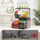 Fruit Basket, Stackable Wall Mounted Fruit Baskets, Potato Baskets Onion Storage for Kitchen, Hanging Wire Basket with Wood Lid, 2-Tier Vegetable Organizer Kitchen Countertop Organization by CozyNest Decor