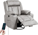 Retro Rocking Recliner Chair, Massage Rocker Recliner Chair with Vibration Massage and Heat, USB and Type-C Ports,360° Swivel Chairs, Living Room, Bedroom, Nursery, RV, Light Grey by TinyTreasures Baby Boutique