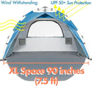 Beach Tent Pop Up Beach Sun Shade Tent with UPF 50+ UV Protection, Removable Floor Zippered Privacy & Ventilation Sun Shelter Family 3 to 4 Person by TinyTreasures Baby Boutique