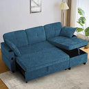 84 Inches Chenille Sectional Sofa w/Pull-Out Sofa Bed & Adjustable Back, Tufted L-Shaped Couch w/Storage Chaise, Sleeper Sectional Sofa w/USB Port & Cup Holders for Living Room, Blue by CozyNest Decor