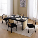 Mid Century Dining Chairs Set of 4, Accent Rattan Sherpa Fabric Side Chairs Kitchen Chair with Solid Wooden Legs for Living Room Dining Room, Black by CozyNest Decor