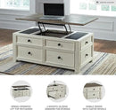 Signature Design by Ashley Bolanburg Farmhouse Lift Top Coffee Table with Drawers, Antique Cream & Brown by CozyNest Decor