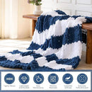Chunky Knit Blanket - Luxury Soft Cozy 60 * 80 Throw Blanket,100% Woven Blanket Rope Knot Throw Blanket for Couch, Sofa, Home Decor, Gift - Machine Washable（White/Deep Blue） by CozyNest Decor