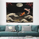 Houselerax Koi Fish Tapestry, Japanese Style Yin Yang Big Wave Cherry Blossom Tapestries Wall Hanging for Bedroom Living Room Office Decor 80"x60" by CozyNest Decor