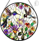 Hummingbird Suncatcher Stained Glass Window Hanging - Bird and Flowers Suncatchers for Windows - Sun Catchers Indoor Window Wall Art Home Decor Panel - Hummingbird Gifts for Women Men Mom Bird Lovers by GreenHaven Gardens