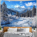 AMM Winter Forest Snow Mountain Tapestry Snowy Pine Tree Woodland Tapestry for Bedroom Aesthetic White Clouds Flowing River Landscape Tapestries Wall Hanging for Living Room Dorm Office 90 x 68 Inch by CozyNest Decor