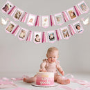 Pink One Silly Goose 1st Birthday Photo Banner Garland from Newborn to 12 Months Paper Photo Banner with Gradient Pink Ribbon for Monthly Milestones Baby Girl First Birthday Party Decorations Supplies by TinyTreasures Baby Boutique