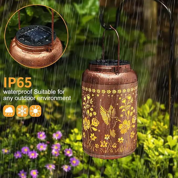 2 Pack Solar Lanterns Outdoor Waterproof, Hummingbird Garden Decor Gifts for Women Mom Grandma Hanging Solar Lights Metal Solar Decoration Outside for Yard, Patio, Lawn, Pathway, Landscape, photo 4 of 6