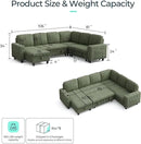 LINSY HOME Sectional Sleeper Sofa with Pull Out Couch Bed Convertible Plush Corduroy Cloud Couch with Storage Chaise & USB Charging, Comfy Modular Couches for Living Room (Green) by CozyNest Decor