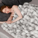 Touchat Luxury 1000GSM Faux Rabbit Fur Throw Blanket, Super Heavy Warm Cozy Grey Blankets for Couch Bed Sofa, Ruched Plush Fuzzy Elegant Soft Reversible Mink Blanket for Living Room Bedroom by CozyNest Decor