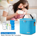 Breastmilk Cooler Bag with Ice Pack Fits 6 Baby Bottles Up to 9 Ounce, Baby Bottle Bag with Shoulder Strap for Nursing Mom Daycare, Blue by TinyTreasures Baby Boutique