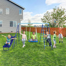 600lbs 6-in-1 Kids Swing Set, Backyard Playset with Belt & Platform Swings, Slide, Climbing Net, Basketball Hoop, Heavy-Duty A-Frame Metal Stand & 6 Anti-Tilt Stakes, Outdoor Gym for Ages 4-12 by TinyTreasures Baby Boutique