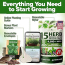 HOME GROWN 15 Herb Seeds for Planting 4,500+ Non-GMO Heirloom Seeds | Extra Large Variety Pack Herb Kit – Indoor Outdoor & Hydroponic | Culinary Seed Set | Grow Your Own Herbs | Gardening Gift by GreenHaven Gardens
