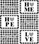 Love Family Placemats Set of 6 Buffalo Plaid Plastic Table Mats Black and White Plaid Place Mats Washable Vinyl Love Home Checkered Table Decoration for Indoor Outdoor Party Kitchen Dining by CozyNest Decor