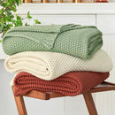 Longhui bedding Chunky Cable Knit Throw Blanket Lightweight Rust 100% Organic Cotton Blanket for Sofa Couch Bed Baby Nursery, Rustic Shabby Chic Modern Farmhouse, 51” x 63” Give Laundering Bag by CozyNest Decor