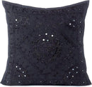 Eyes of India Embroidered Decorative Boho Throw Pillow Cover with Mirrors, Handmade Bohemian Accent Cushion Case for Sofa Couch Bedroom Living Room (Black, 16" x 16") by CozyNest Decor